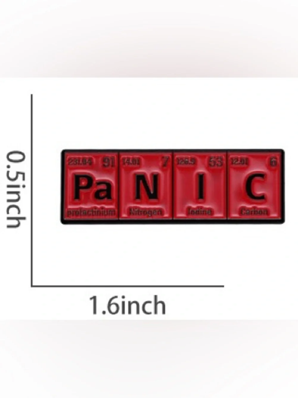 “Panic” Periodic Table Enamel Pin – Red Science Humor Nerd Brooch